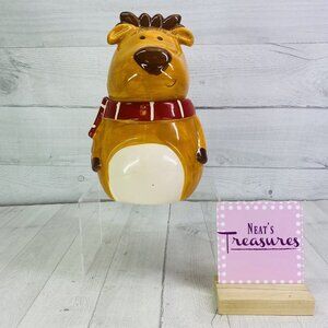 David's Cookies Christmas Reindeer Red Scarf Hand Painted 9.5" Cookie Jar Rare